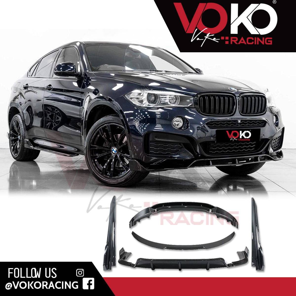 BMW X6 F16 GLOSS BLACK BODYKIT FRONT SPLITTER DIFFUSER SKIRTS SPOILER 2014-2019