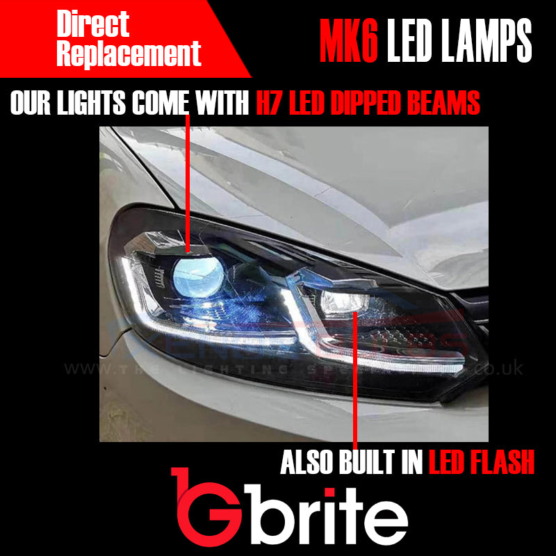GBRITE LED Sequential Dynamic Headlamps for the VW Golf MK6 2008-2012 in MK7.5 Look