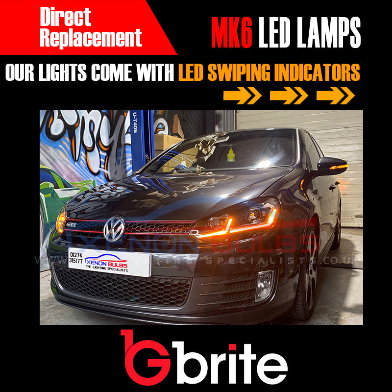 GBRITE LED Sequential Dynamic Headlamps for the VW Golf MK6 2008-2012 in MK7.5 Look