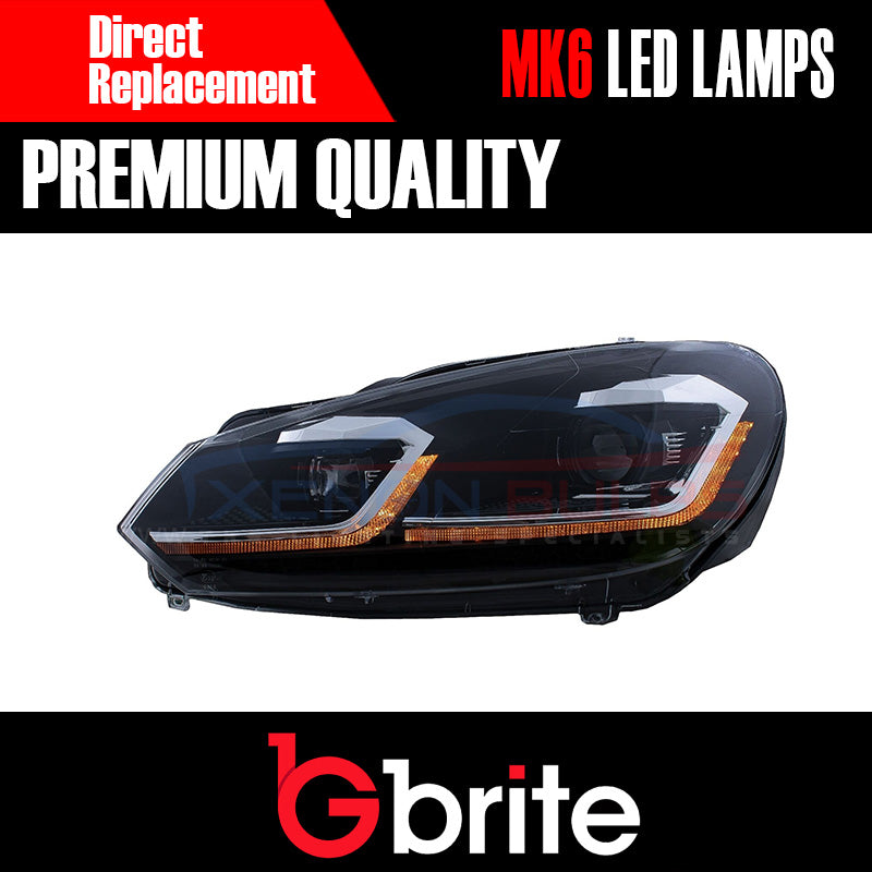 GBRITE LED Sequential Dynamic Headlamps for the VW Golf MK6 2008-2012 in MK7.5 Look