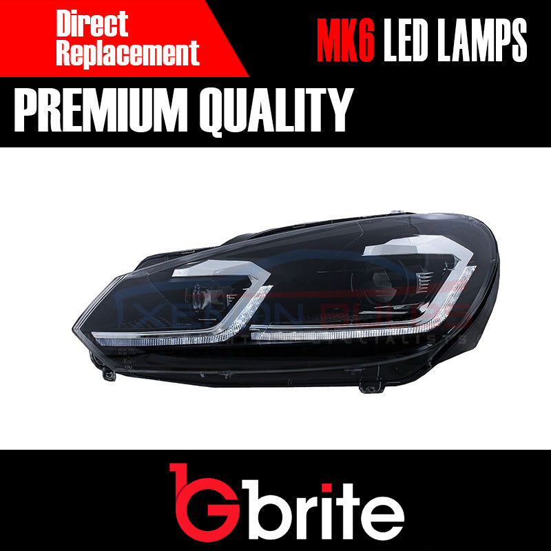 GBRITE LED Sequential Dynamic Headlamps for the VW Golf MK6 2008-2012 in MK7.5 Look