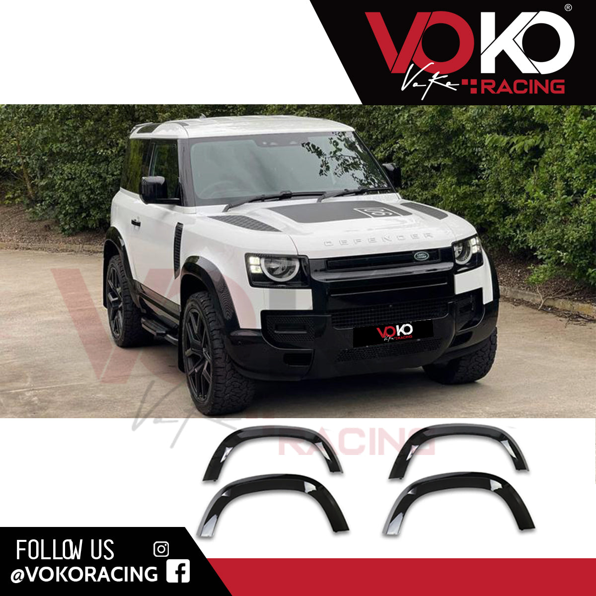 LAND ROVER DEFENDER L663 90 WHEEL ARCHES FENDER FLARE TRIMS GLOSS BLACK 2020 - 23