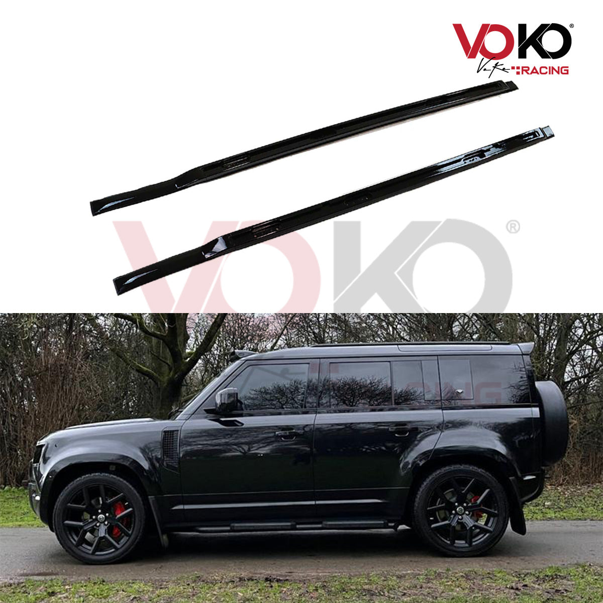 LAND ROVER DEFENDER L663 110 ALUMINIUM ROOF RAIL BARS GLOSS BLACK 2020 - 23