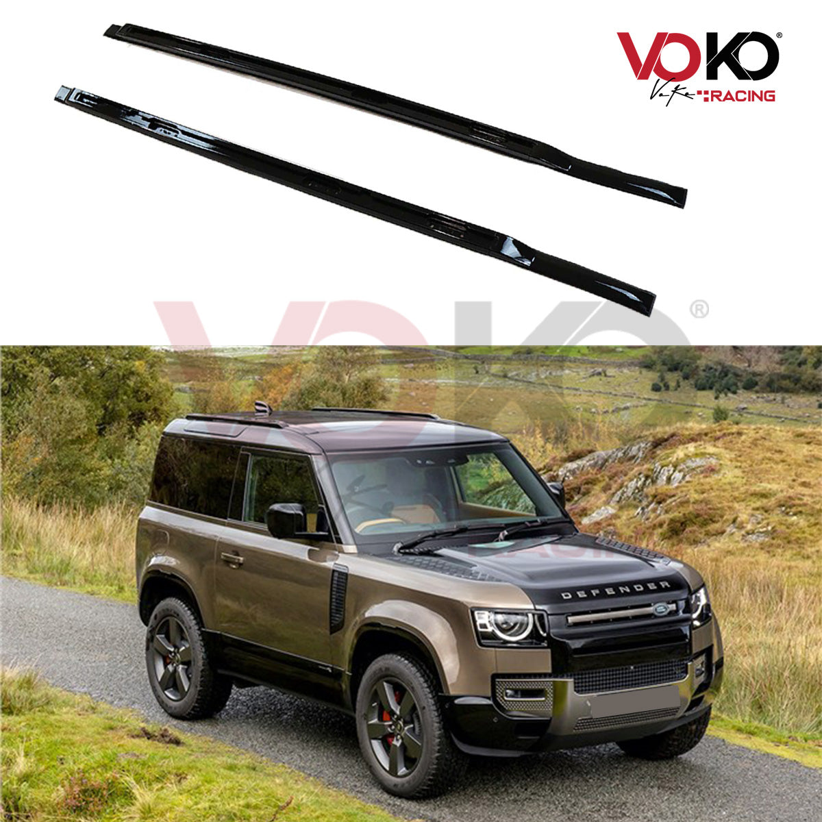 LAND ROVER DEFENDER L663 90 ALUMINIUM ROOF RAIL BARS GLOSS BLACK 2020 - 23