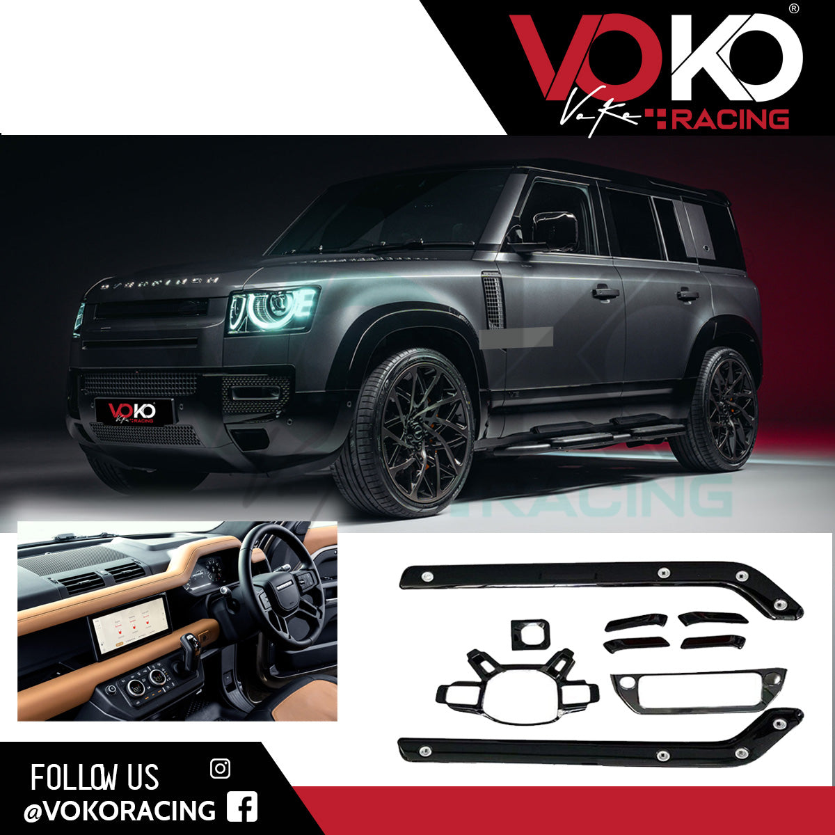 LAND ROVER DEFENDER L663 90 110 & 130 INTERIOR TRIM UPGRADE KIT GLOSS BLACK 2020+