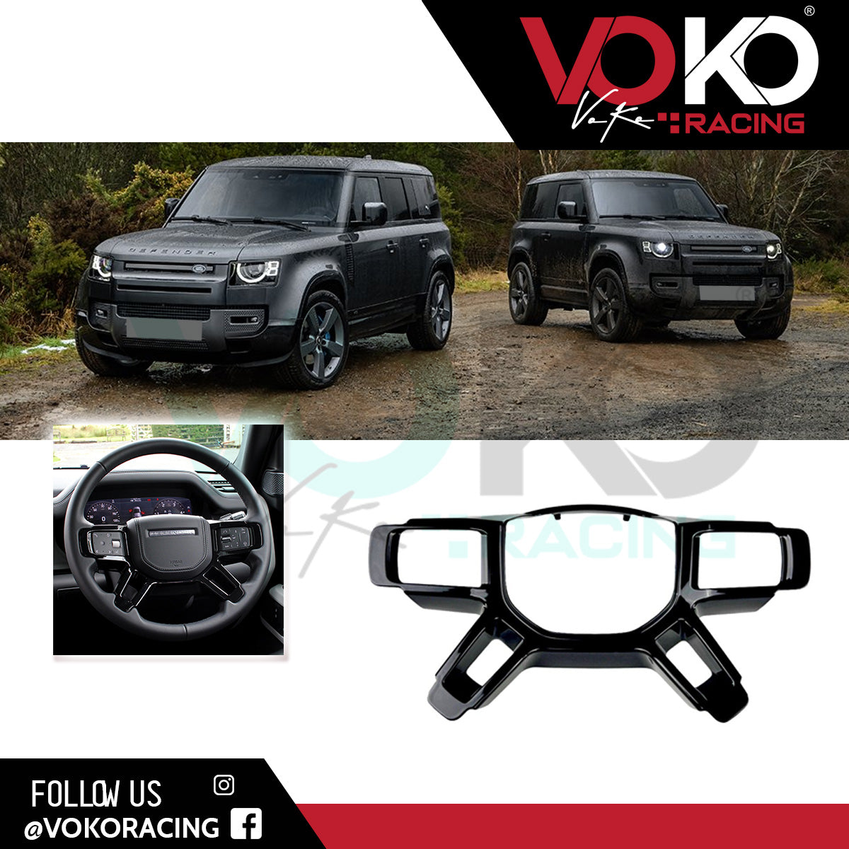LAND ROVER DEFENDER L663 90 110 & 130 STEERING WHEEL TRIM UPGRADE GLOSS BLACK 2020+