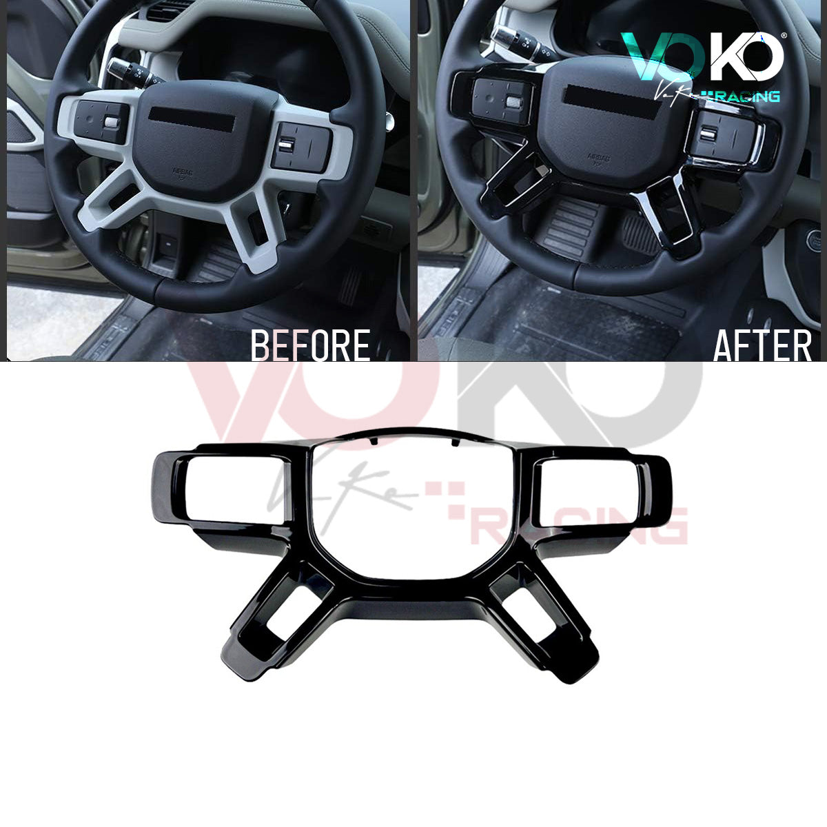 LAND ROVER DEFENDER L663 90 110 & 130 STEERING WHEEL TRIM UPGRADE GLOSS BLACK 2020+