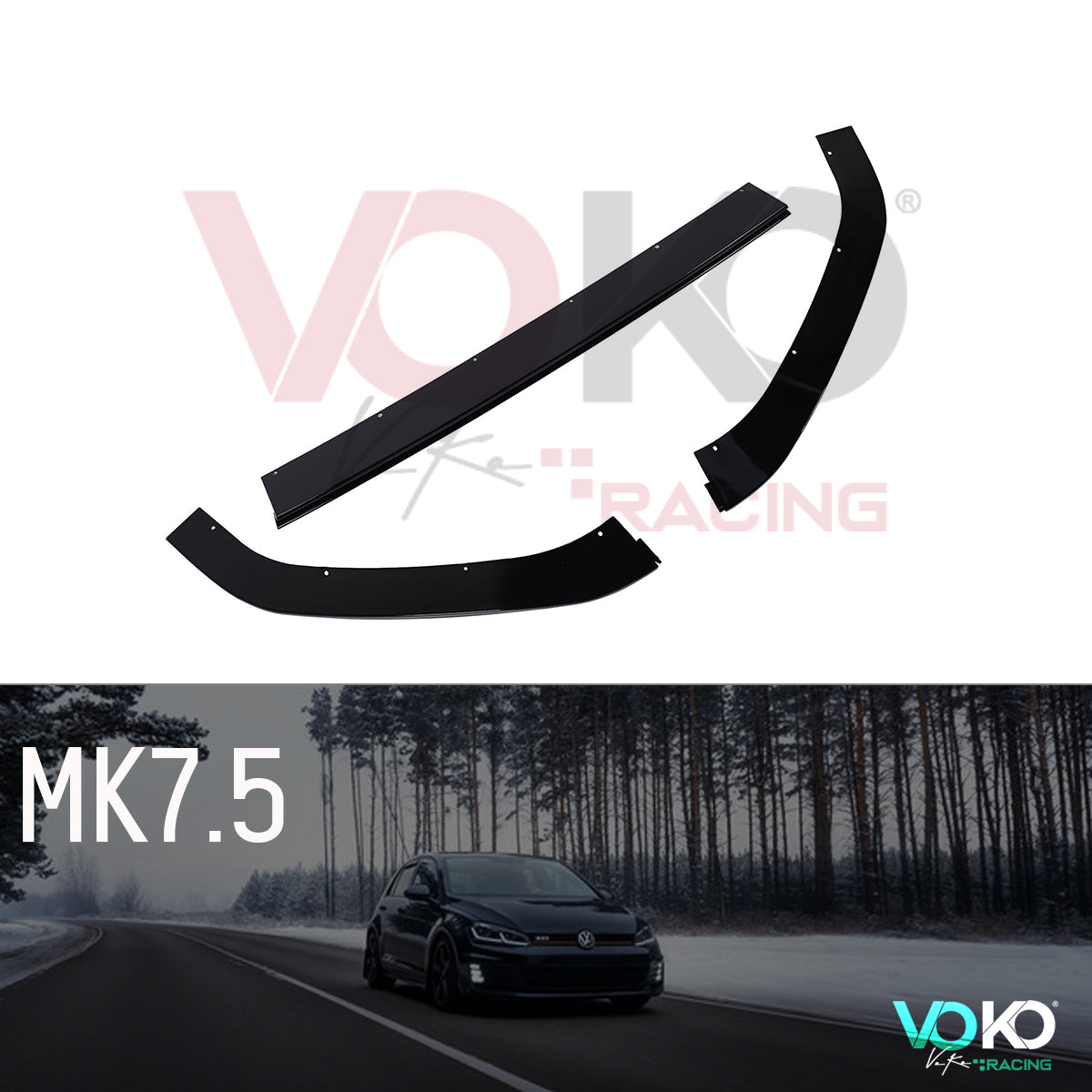 VW GOLF MK7.5 GTI & GTD TCR 3PCS FRONT SPLITTER LIP GLOSS BLACK 2017-20