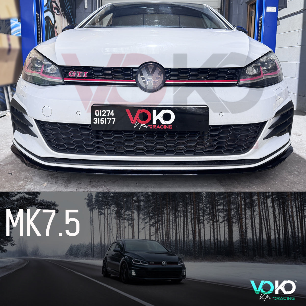 VW GOLF MK7.5 GTI & GTD TCR 3PCS FRONT SPLITTER LIP GLOSS BLACK 2017-20