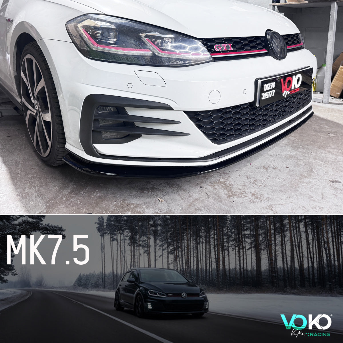 VW GOLF MK7.5 GTI & GTD TCR 3PCS FRONT SPLITTER LIP GLOSS BLACK 2017-20