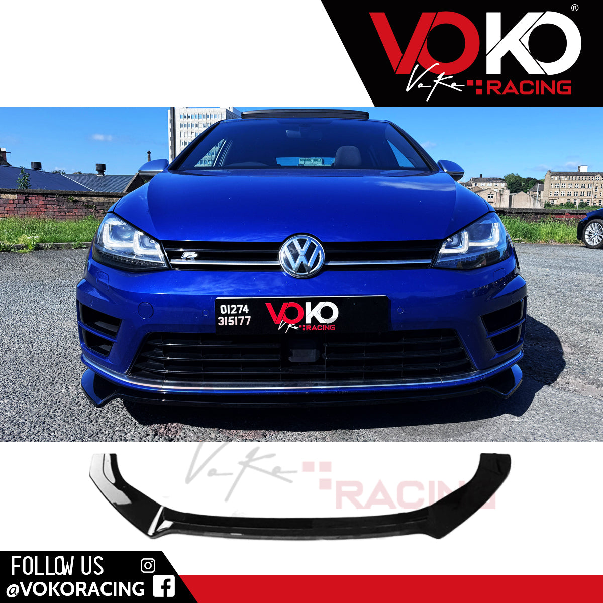 VW GOLF MK 7 R & R LINE FRONT BUMPER SPLITTER LIP GLOSS BLACK 2013-16