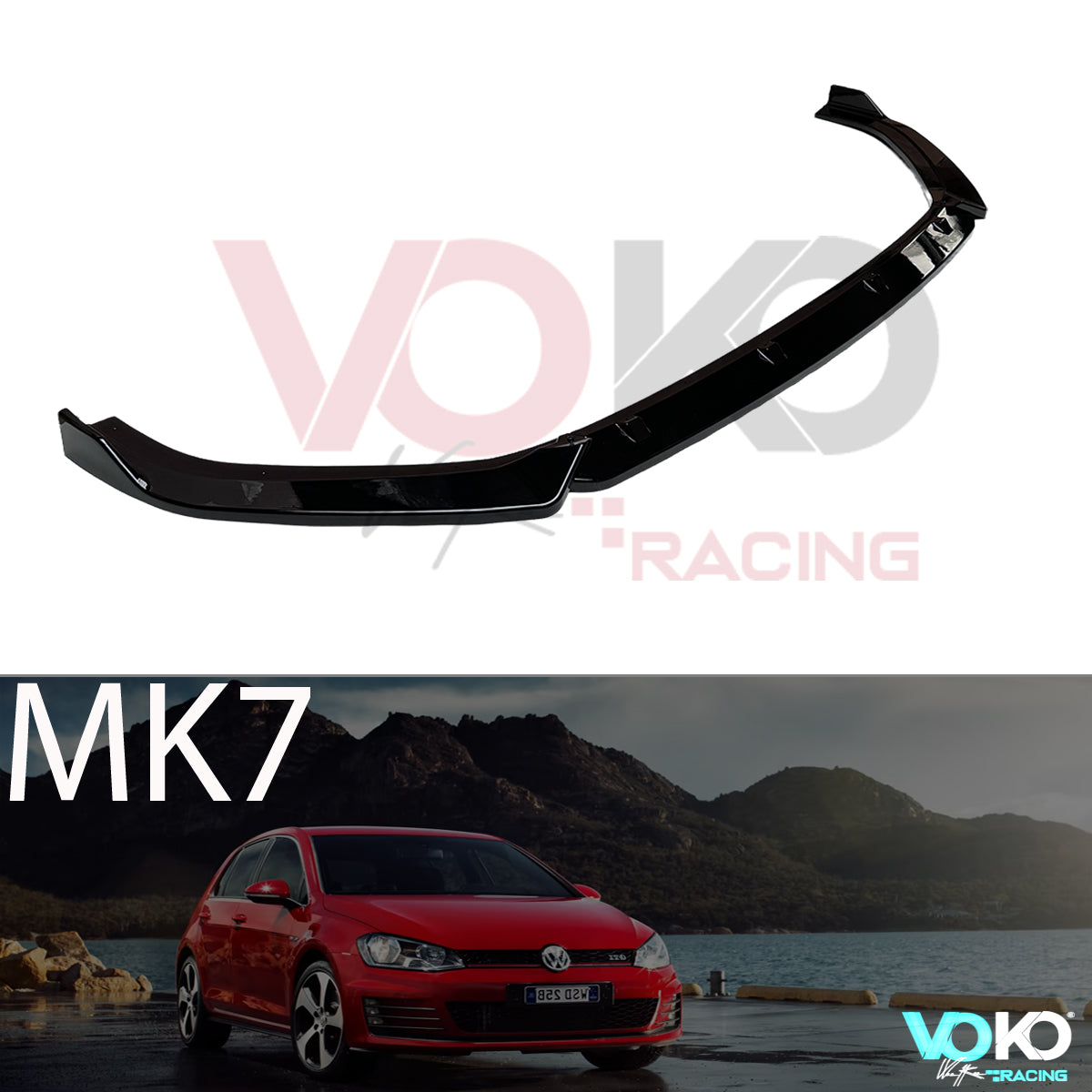 VW GOLF MK7 GTD GTI FRONT BUMPER SPLITTER 3PC LIP GLOSS BLACK 2013-16