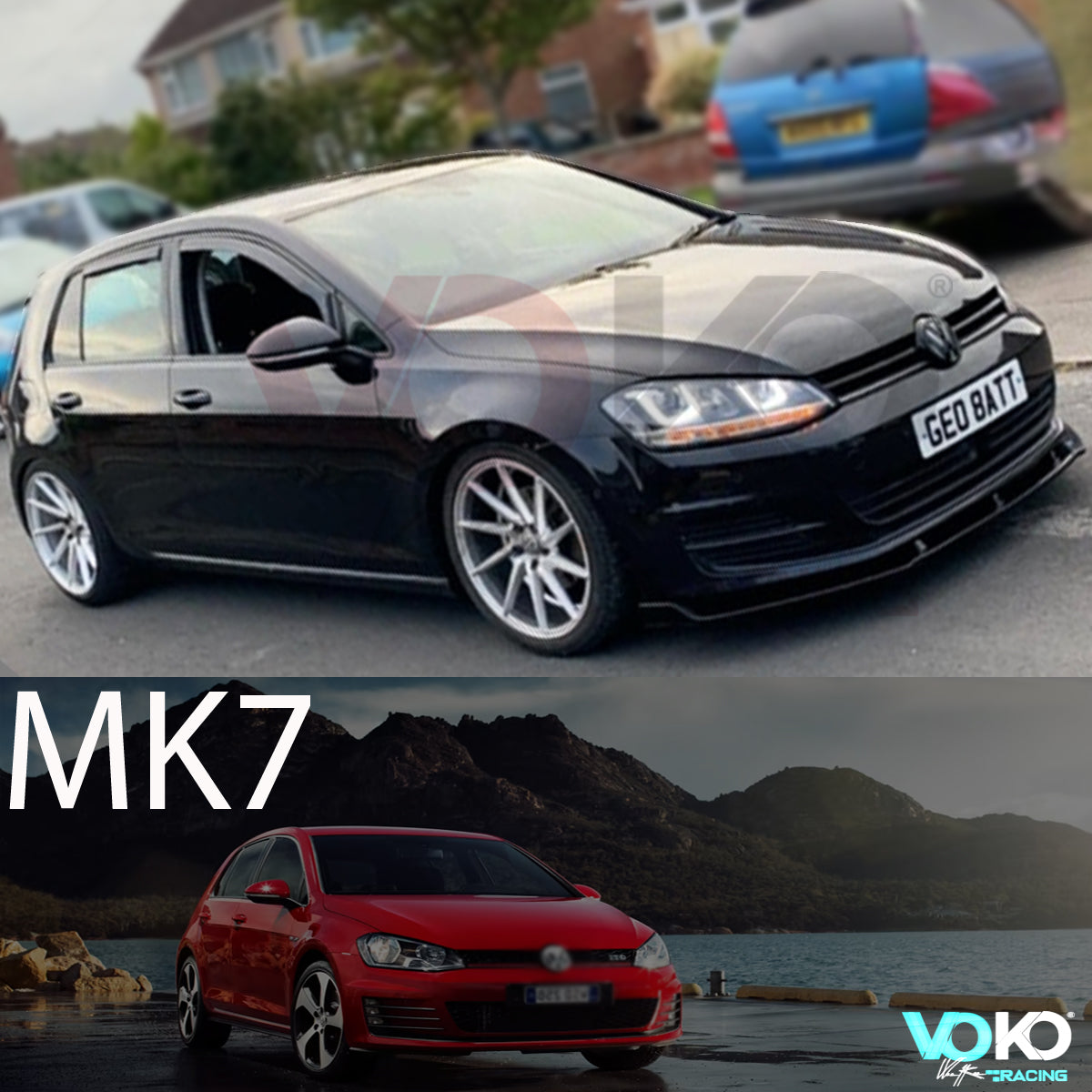 VW GOLF MK7 GTD GTI FRONT BUMPER SPLITTER 3PC LIP GLOSS BLACK 2013-16