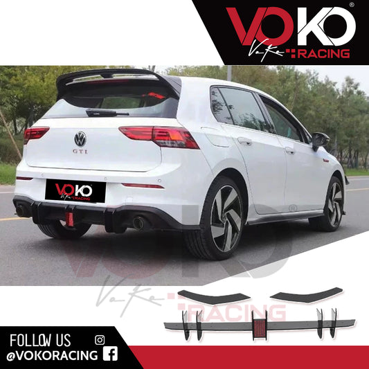 VW GOLF MK8 GTI REAR DIFFUSER WITH F1 LED STOP TAIL BRAKE LIGHT (2020-2023)