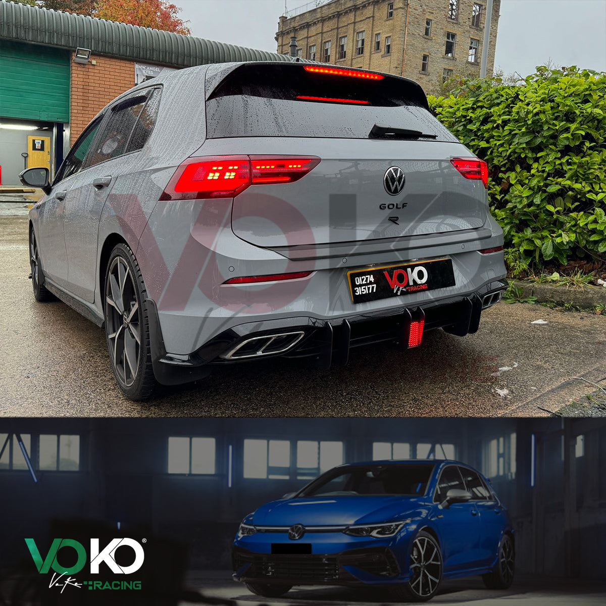 VW GOLF MK8 R & R LINE REAR DIFFUSER WITH F1 LED STOP TAIL BRAKE LIGHT (2020-2023)