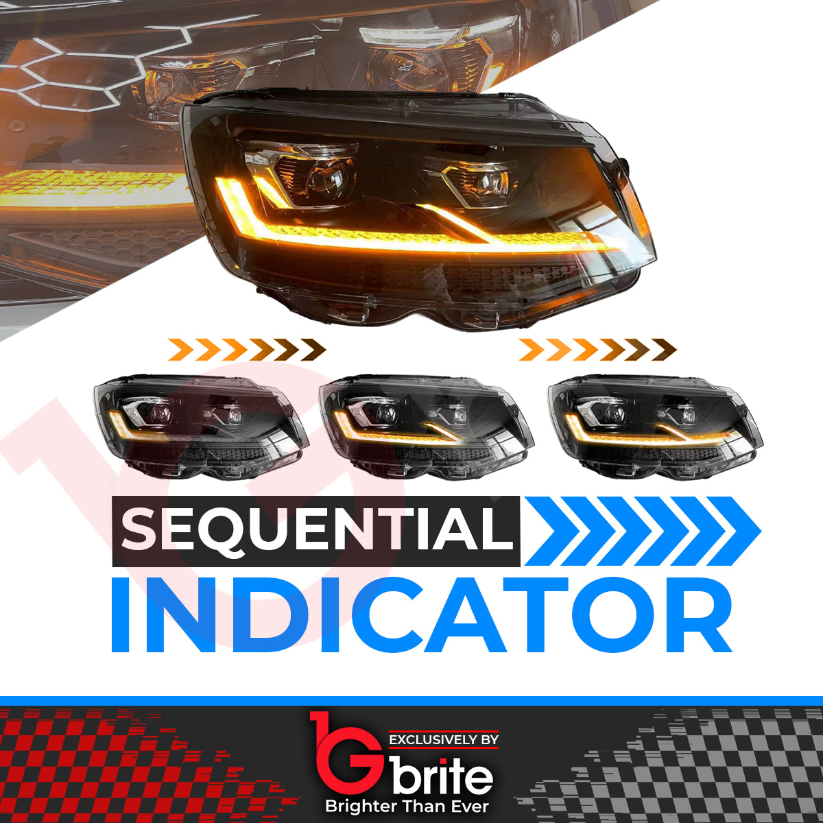 GBRITE VW Transporter T6 LED Bi-xenon Headlamps 2016-19 DRL Sequential Indicator