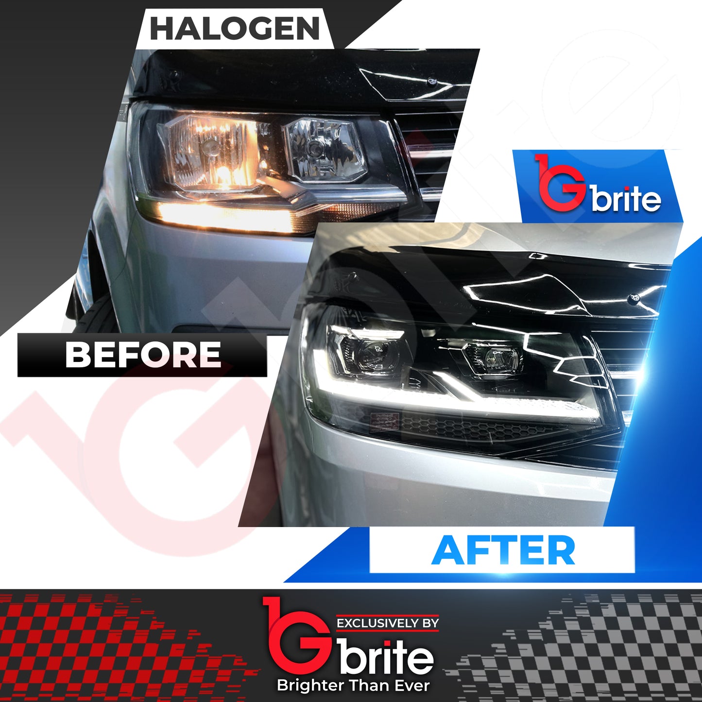 GBRITE VW Transporter T6 LED Bi-xenon Headlamps 2016-19 DRL Sequential Indicator