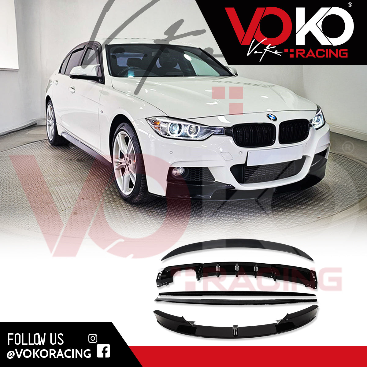 BMW 3 SERIES F30 GLOSS BLACK BODYKIT FRONT SPLITTER DIFFUSER SKIRTS SPOILER 2012-2018