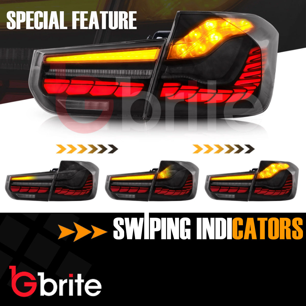 GBRITE BMW 3 SERIES F30 F35 F80 OLED GTS STYLE LED SEQUENTIAL TAIL LAMPS 2012 - 2018