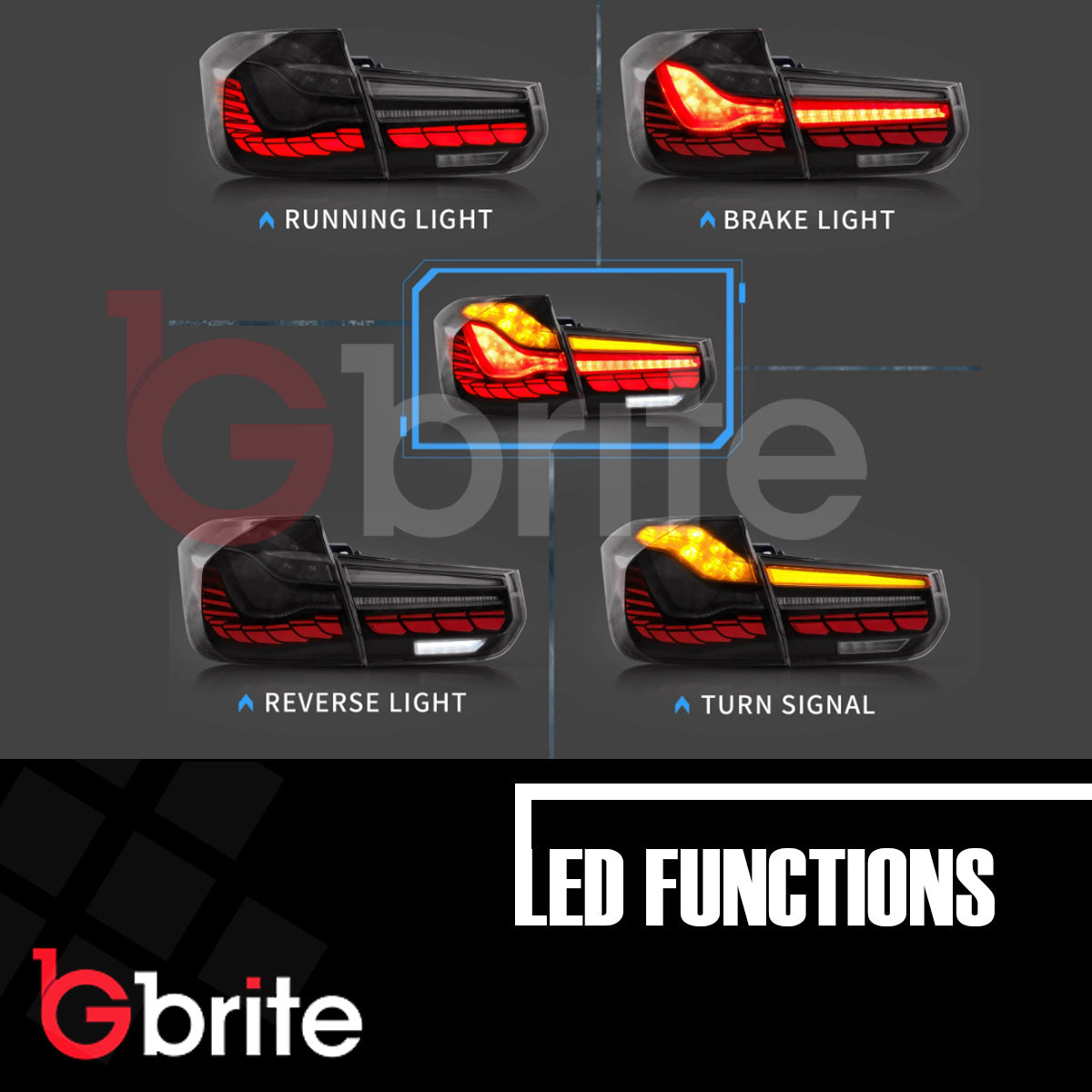 GBRITE BMW 3 SERIES F30 F35 F80 OLED GTS STYLE LED SEQUENTIAL TAIL LAMPS 2012 - 2018