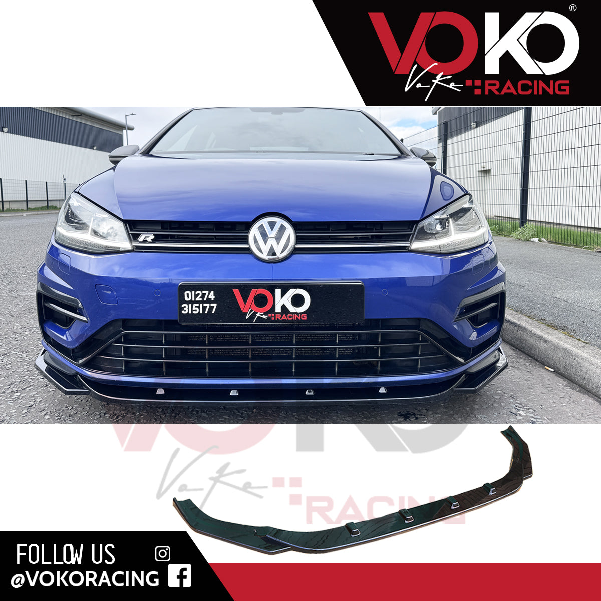 VW GOLF MK7.5 7.5 R & R LINE FRONT SPLITTER LIP GLOSS BLACK 2017-20