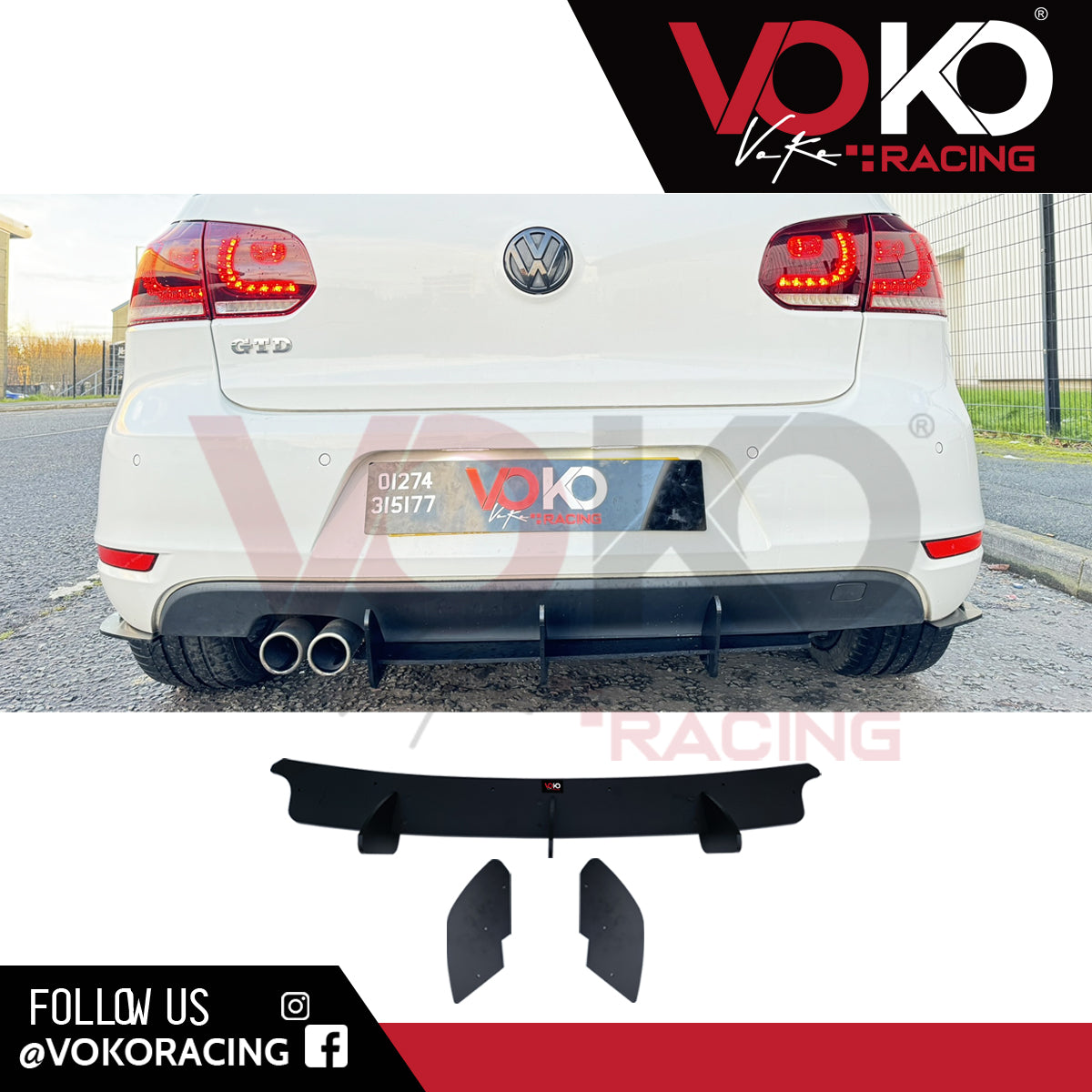 VW GOLF MK6 GTD & GTI BLACK REAR DIFFUSER EXTENSION WITH REAR SIDE SPL ...