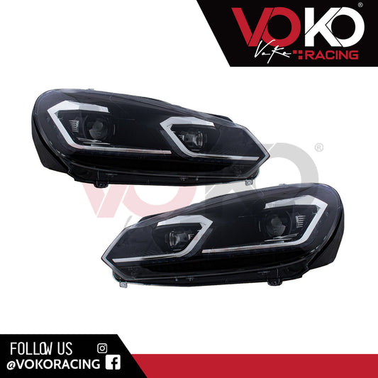 GBRITE LED Sequential Dynamic Headlamps for the VW Golf MK6 2008-2012 in MK7.5 Look