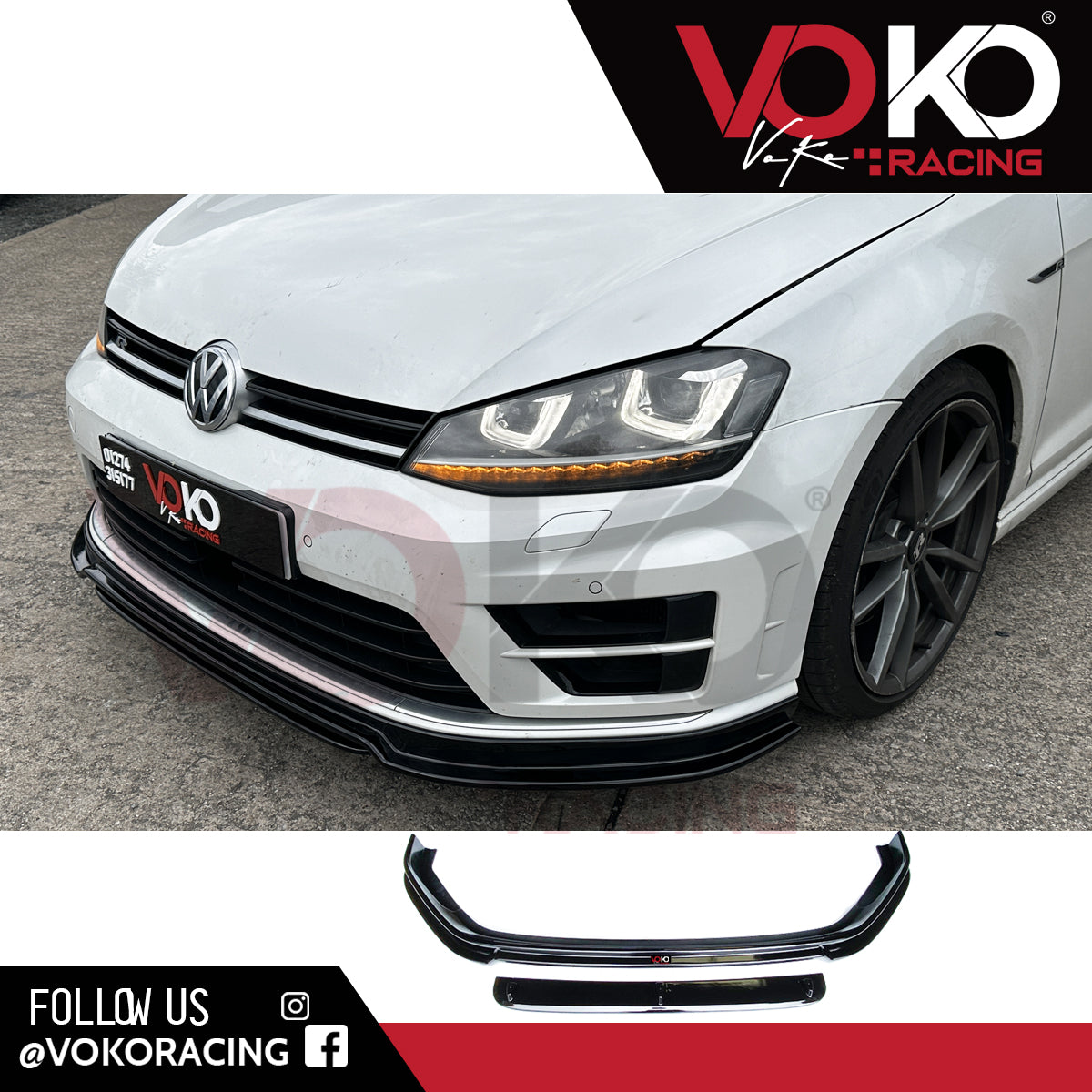 VW GOLF MK 7 R FRONT BUMPER LIP SPLITTER GLOSS BLACK 2013-16