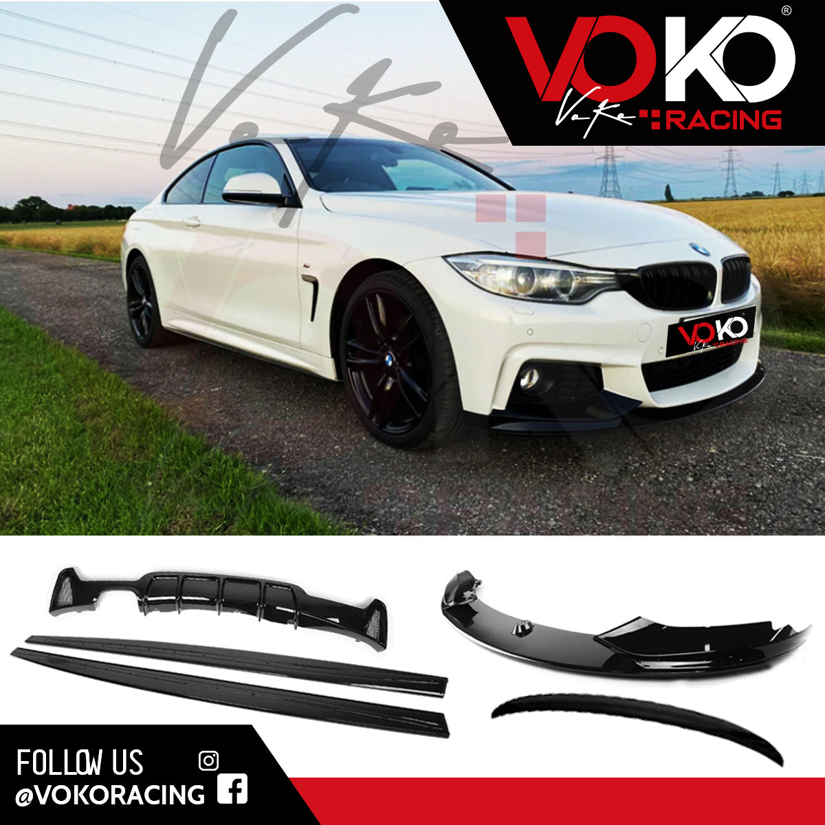 BMW F32 COUPE 4 SERIES M-PERFORMANCE COMPLETE BODY KIT (TWIN EXHAUST 1 SIDE) 2014-20 GLOSS BLACK