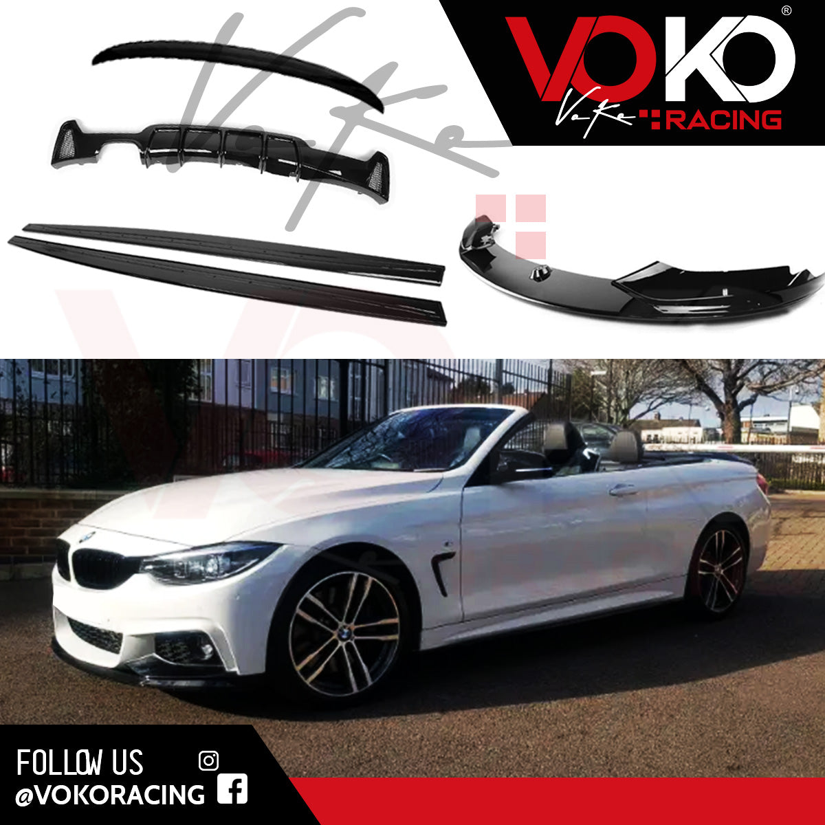 BMW F33 CONVERTIBLE 4 SERIES M-PERFORMANCE COMPLETE BODY KIT (TWIN EXHAUST 1 SIDE) 2014-20 GLOSS BLACK