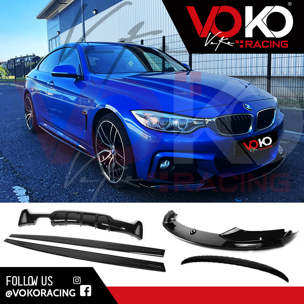 BMW F36 GRAN COUPE 4 SERIES M-PERFORMANCE COMPLETE BODY KIT (TWIN EXHAUST 1 SIDE) 2014-20 GLOSS BLACK